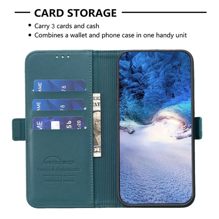 BINFEN COLOR BF31 For Xiaomi Redmi Note 13 4G Case with Wallet Stand PU Leather Flip Phone Cover - Green