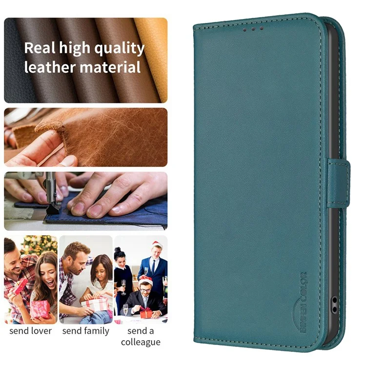 BINFEN COLOR BF31 For Xiaomi Redmi Note 13 4G Case with Wallet Stand PU Leather Flip Phone Cover - Green
