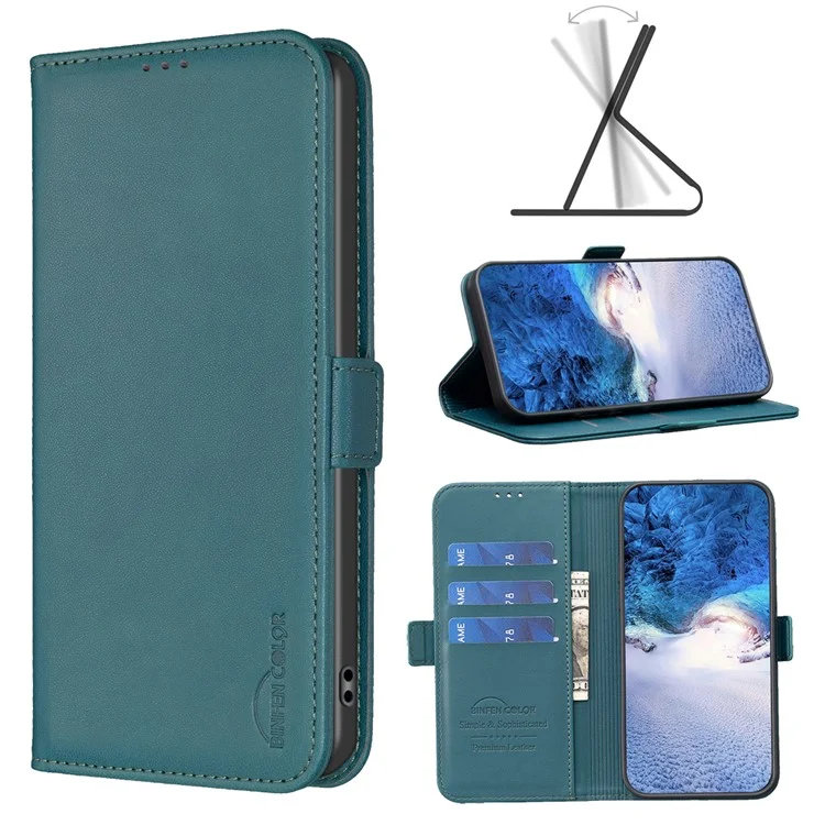 BINFEN COLOR BF31 For Xiaomi Redmi Note 13 4G Case with Wallet Stand PU Leather Flip Phone Cover - Green