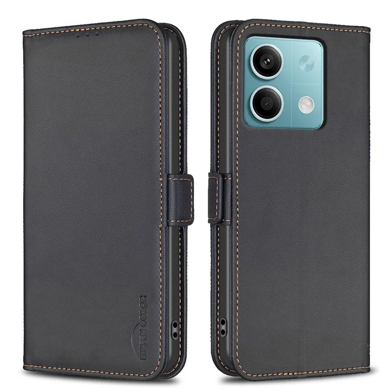 BINFEN COLOR BF31 For Xiaomi Redmi Note 13 4G Case with Wallet Stand PU Leather Flip Phone Cover - Black