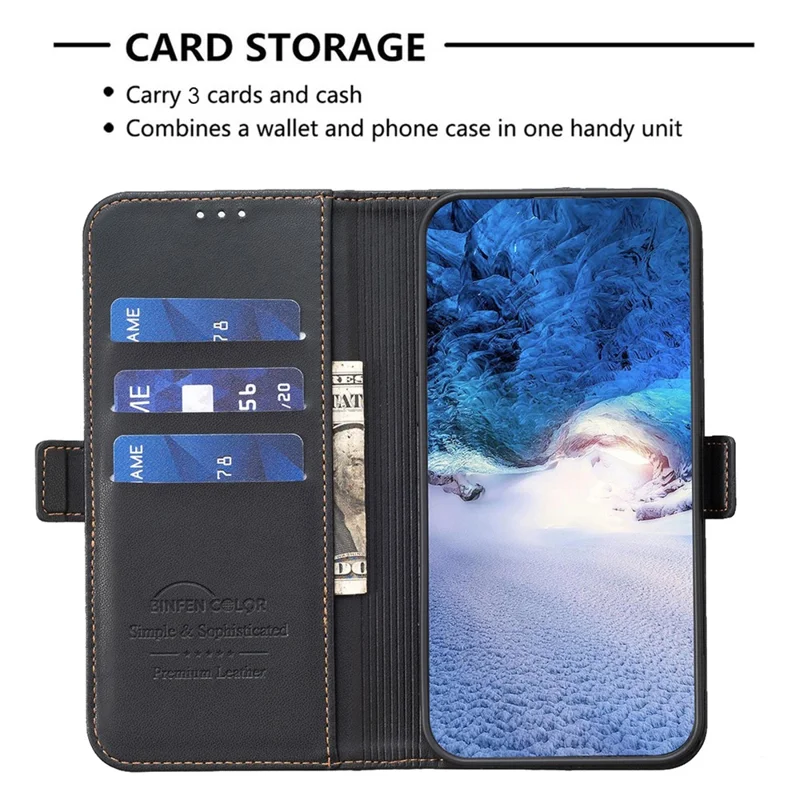 BINFEN COLOR BF31 For Xiaomi Redmi Note 13 4G Case with Wallet Stand PU Leather Flip Phone Cover - Black
