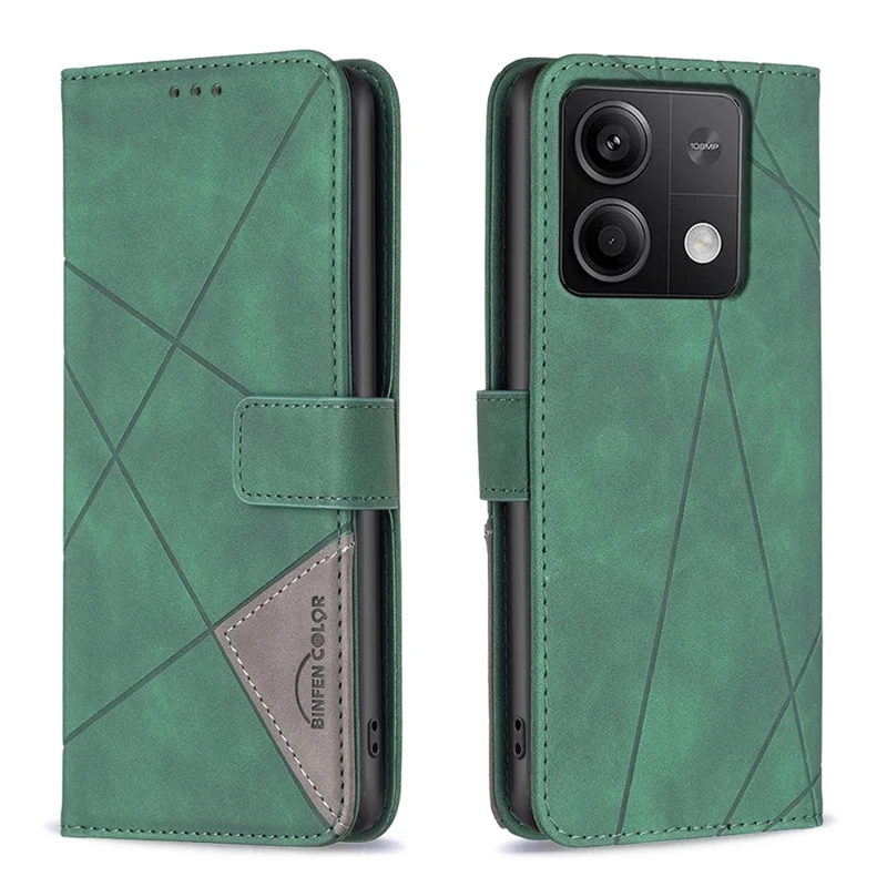 BINFEN COLOR For Xiaomi Redmi Note 13 4G Phone Cases Wallet Stand Geometry Imprint Leather Cover - Green