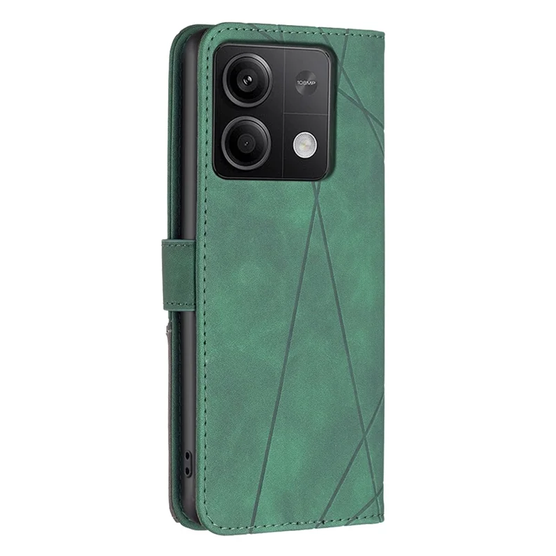 BINFEN COLOR For Xiaomi Redmi Note 13 4G Phone Cases Wallet Stand Geometry Imprint Leather Cover - Green