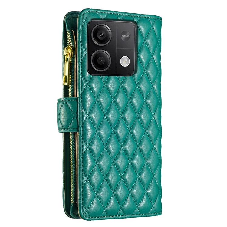 BINFEN COLOR BF Style-15 Para Xiaomi Redmi Note 13 4G Caso Couro Flip Bolso com Zíper Capa do Telefone - Verde
