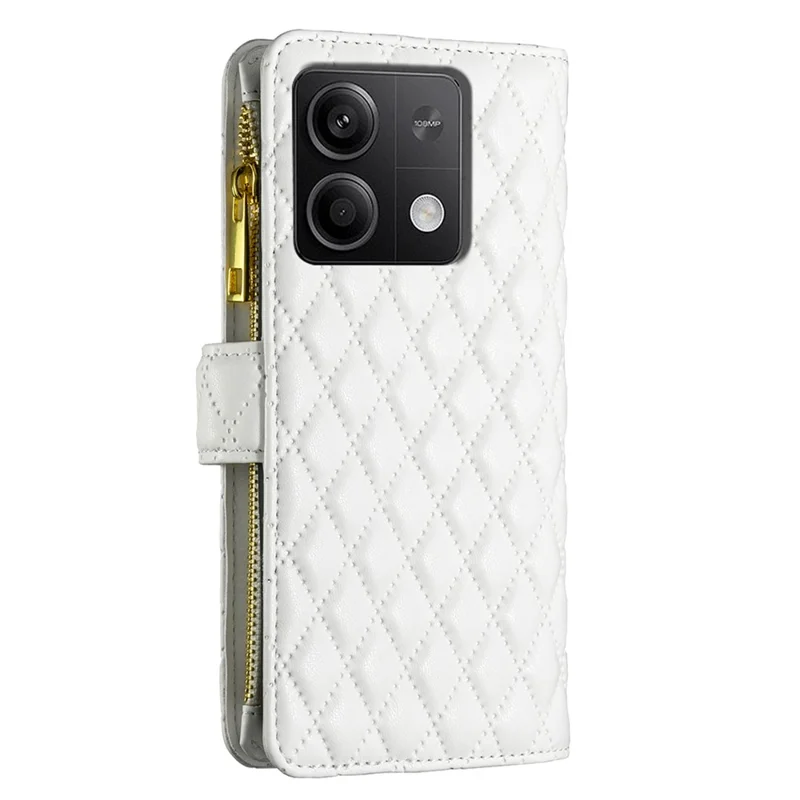 BINFEN COLOR BF Style-15 For Xiaomi Redmi Note 13 4G Case Leather Flip Zipper Pocket Phone Cover - White