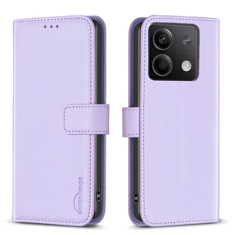 BINFEN COLOR BF17 Para Xiaomi Redmi Note 13 4G Capa de Telefone de Couro Folio Stand View - Roxo