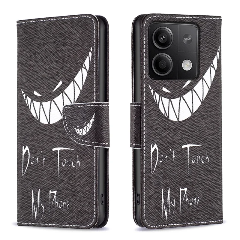 For Xiaomi Redmi Note 13 4G Pattern Leather Phone Case Wallet Cover - Don't Touch My Phone