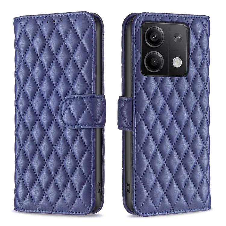 BINFEN COLOR BF Style-14 Para Xiaomi Redmi Note 13 4G Capa de Couro Caso Grade Romboidal Capa de Telefone Dobrável - Azul
