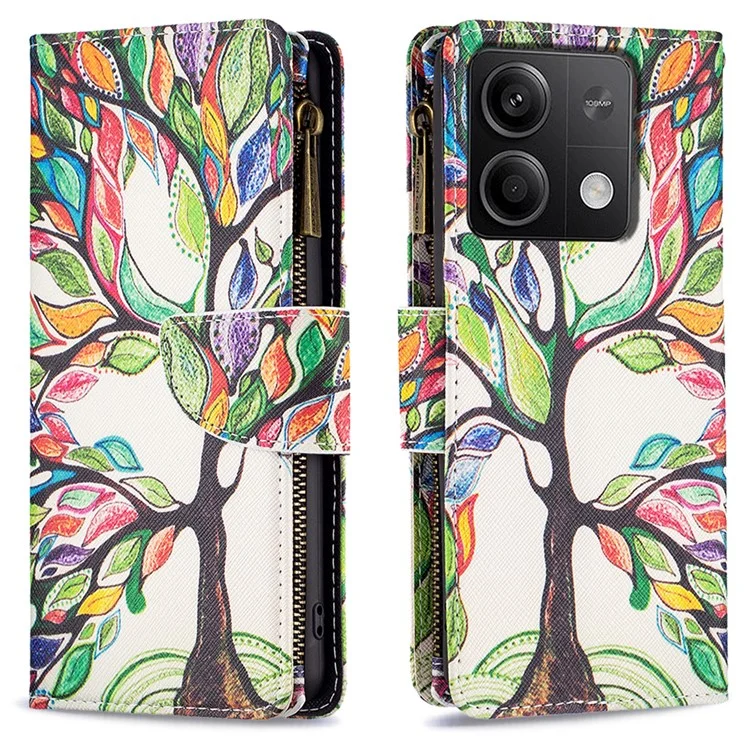 BF03 per Xiaomi Redmi Note 13 4G Custodia flip in pelle con cerniera con motivo stampato - Albero della vita
