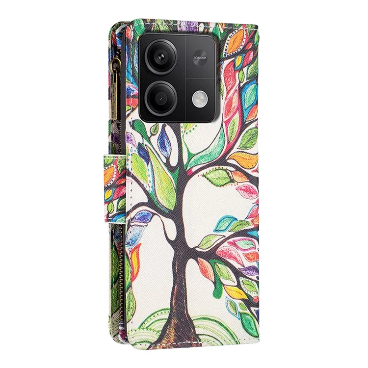 BF03 per Xiaomi Redmi Note 13 4G Custodia flip in pelle con cerniera con motivo stampato - Albero della vita