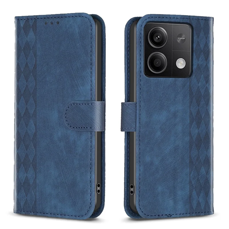 For Xiaomi Redmi Note 13 4G Magnetic Flip Cover Grid Imprinted Leather Phone Case - Blue