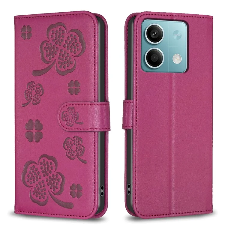 Para Xiaomi Redmi Note 13 4G Clover Leather Case Folio Stand View Phone Cover - Rose