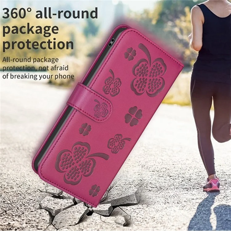 Para Xiaomi Redmi Note 13 4G Clover Leather Case Folio Stand View Phone Cover - Rose