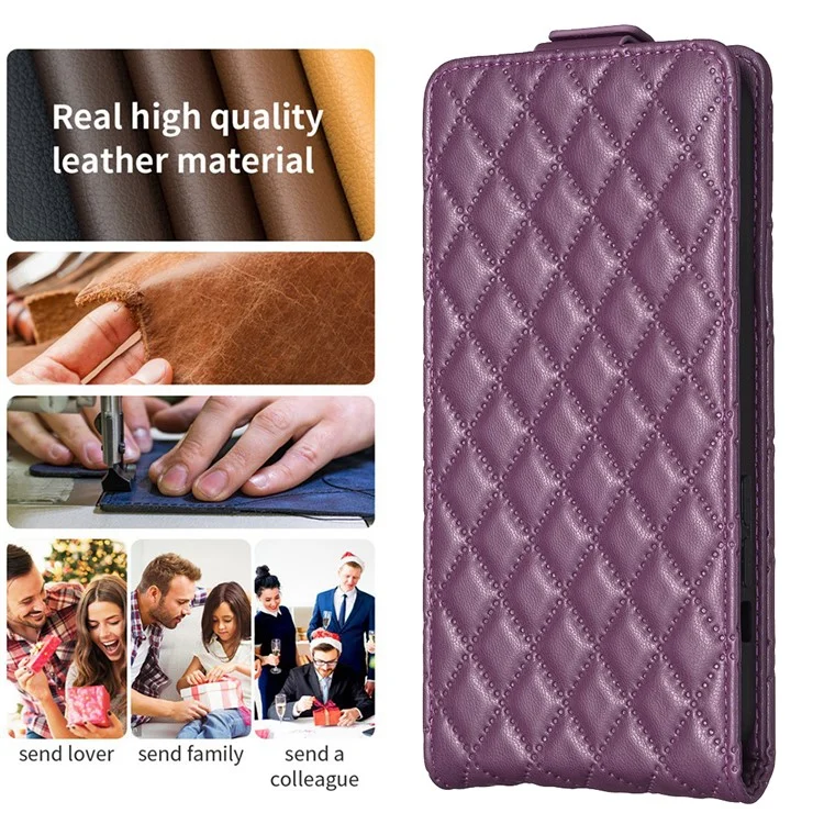 BF30 For Xiaomi Redmi Note 13 4G Vertical Flip Phone Case PU Leather Rhombus Cover - Dark Purple