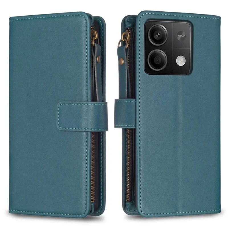 BF Style-19 for Xiaomi Redmi Note 13 4G Phone Case Viewing Stand Cover Zipper Handbag - Green