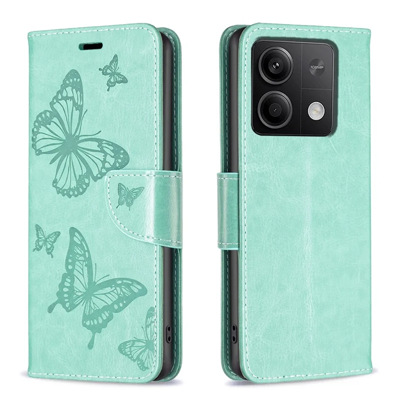 Para Xiaomi Redmi Note 13 4G Capa Borboleta Impressa Stand Full Protection Phone Cover - Verde