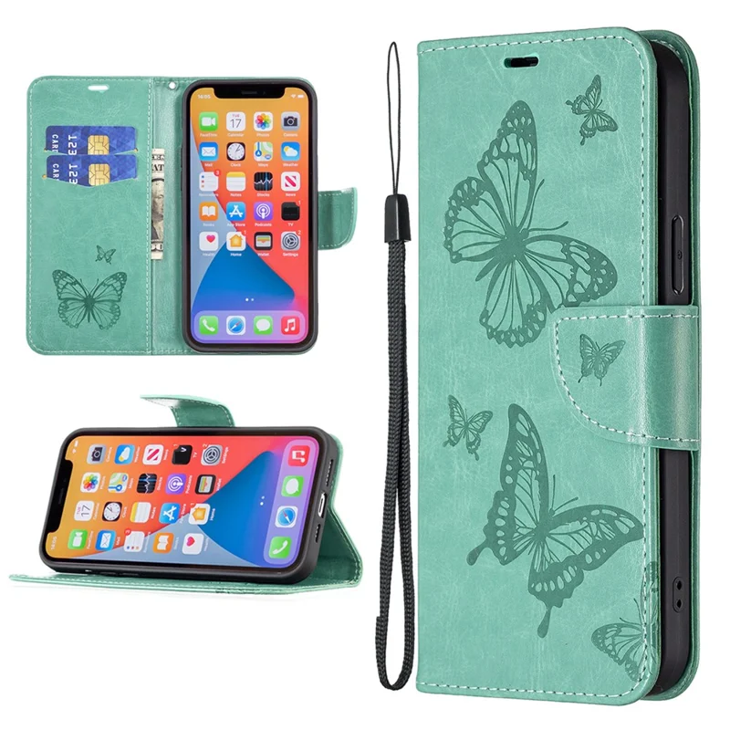 Para Xiaomi Redmi Note 13 4G Capa Borboleta Impressa Stand Full Protection Phone Cover - Verde