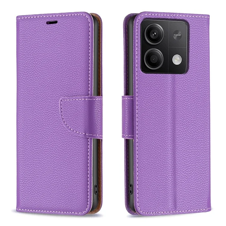 Per Xiaomi Redmi Note 13 4G Case PU Leather Litchi Texture Phone Cover Magnetic Closure - Viola