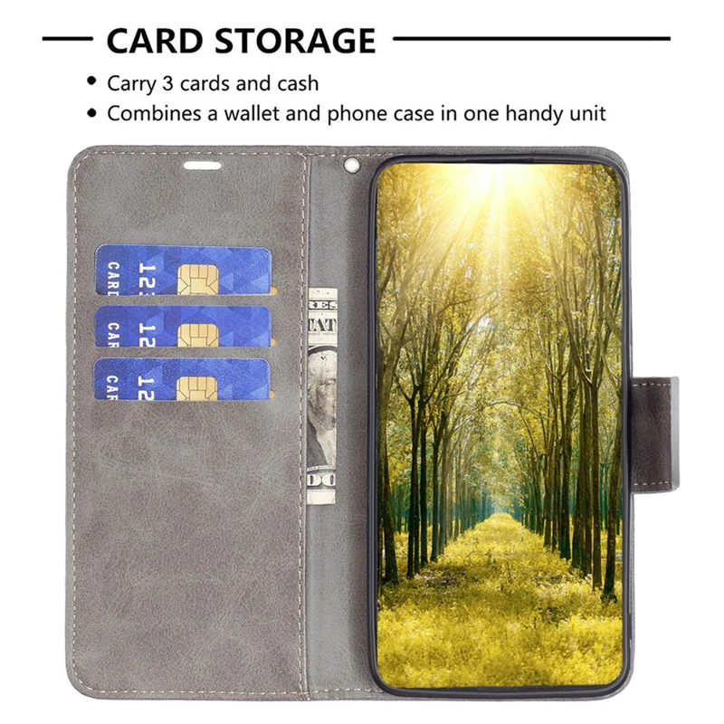 Para Xiaomi Redmi Note 13 4G Case Capa de Couro PU Alça de Pulso - Cinza