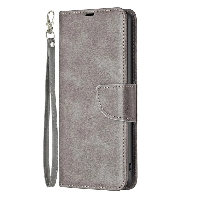Para Xiaomi Redmi Note 13 4G Case Capa de Couro PU Alça de Pulso - Cinza