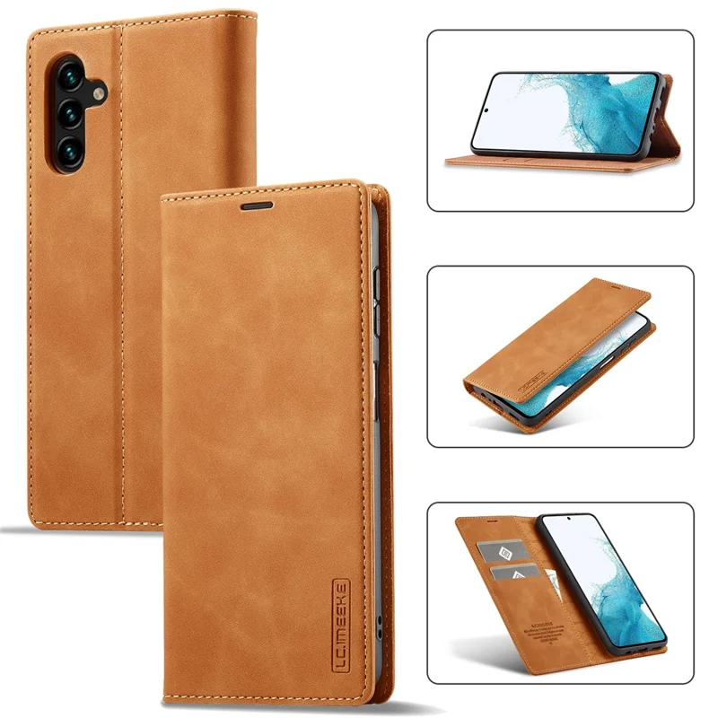 LC.IMEEKE Para Samsung Galaxy A15 4G / 5G Capa de Couro Microfibra Forte Sucção Magnética Capa de Telefone - Marrom
