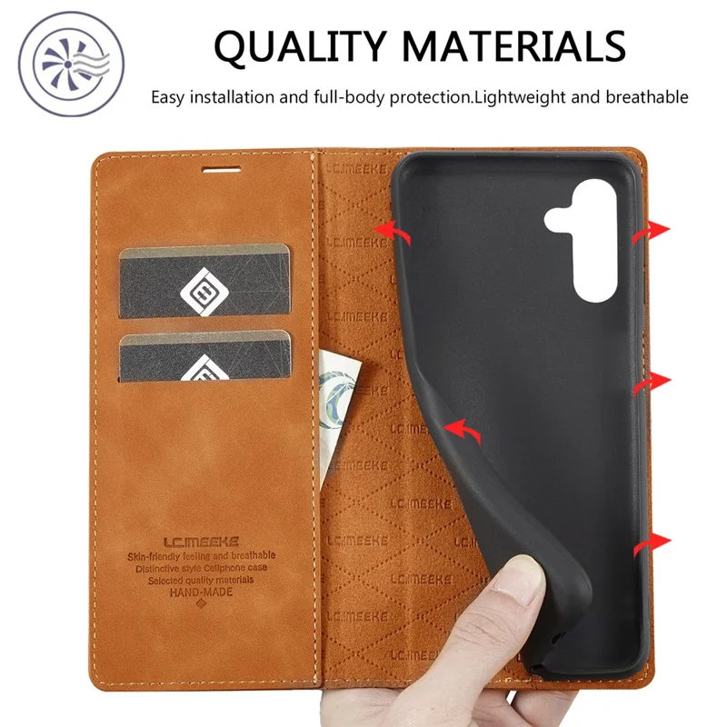 LC.IMEEKE Para Samsung Galaxy A15 4G / 5G Capa de Couro Microfibra Forte Sucção Magnética Capa de Telefone - Marrom