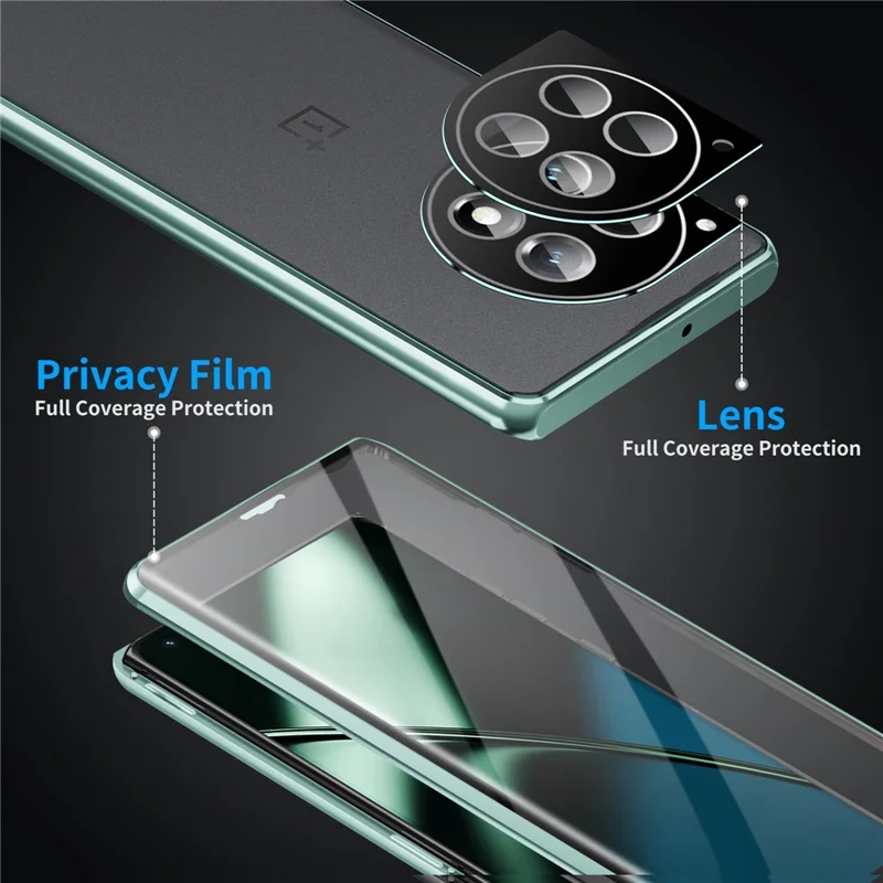 For OnePlus 12 5G Tempered Glass Case Security Lock Full Body Protection Phone Cover - Dark Green