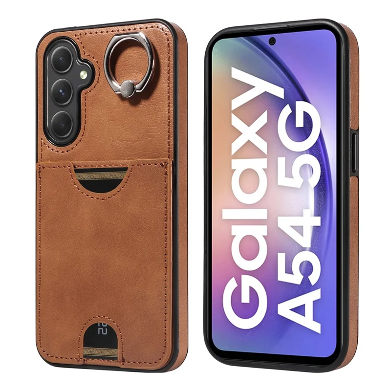 006 For Samsung Galaxy A54 5G Case Calf Texture Back Cover with Card Slot Kickstand - Brown