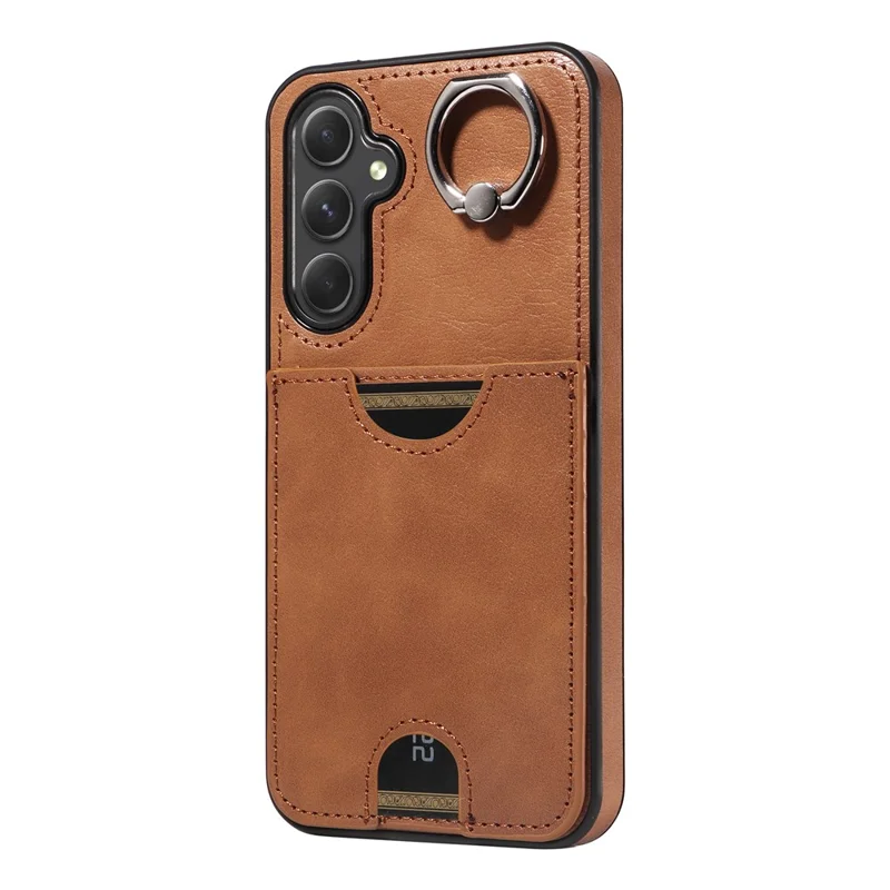 006 For Samsung Galaxy A54 5G Case Calf Texture Back Cover with Card Slot Kickstand - Brown