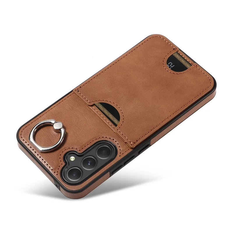 006 For Samsung Galaxy A54 5G Case Calf Texture Back Cover with Card Slot Kickstand - Brown