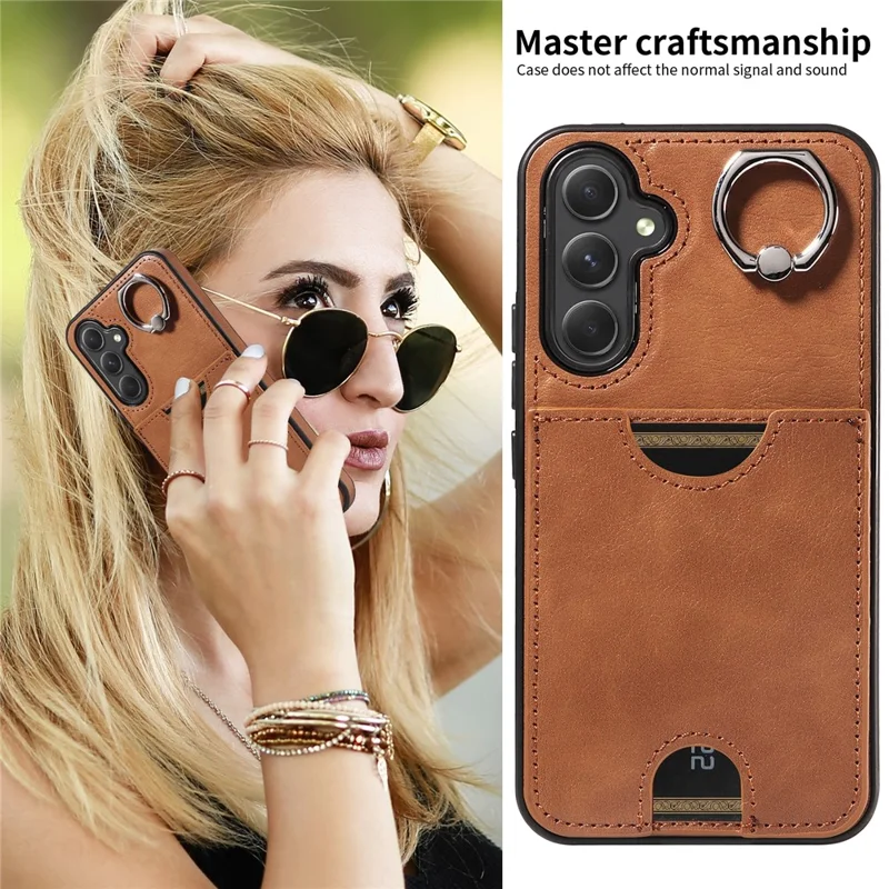 006 For Samsung Galaxy A54 5G Case Calf Texture Back Cover with Card Slot Kickstand - Brown