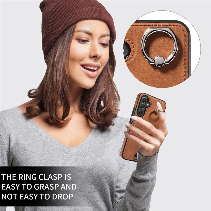 006 For Samsung Galaxy A54 5G Case Calf Texture Back Cover with Card Slot Kickstand - Brown