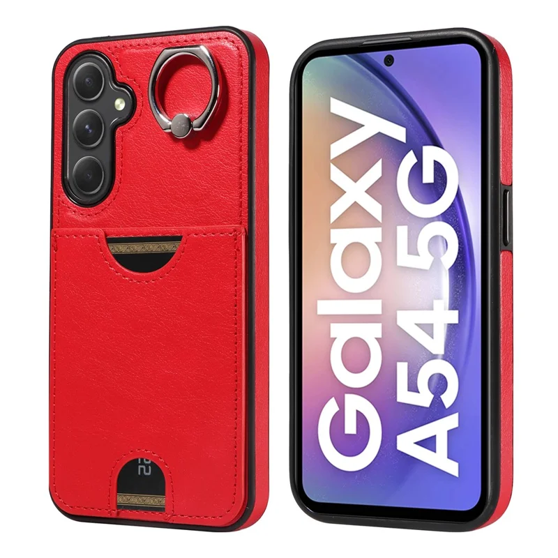 006 For Samsung Galaxy A54 5G Case Calf Texture Back Cover with Card Slot Kickstand - Red