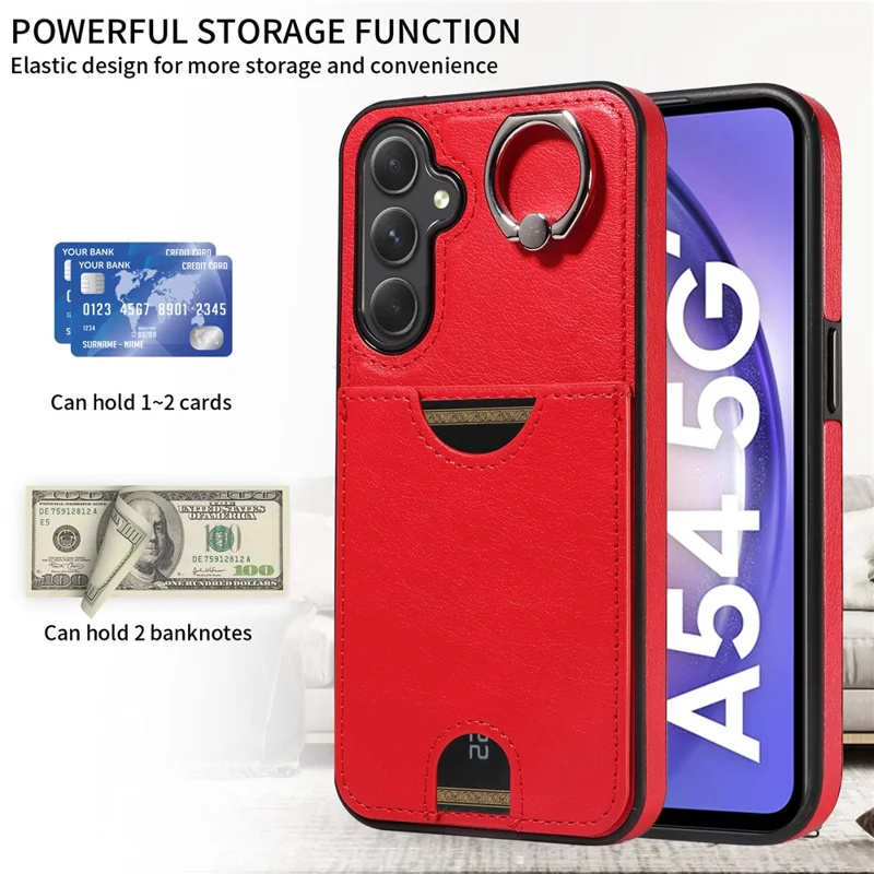 006 For Samsung Galaxy A54 5G Case Calf Texture Back Cover with Card Slot Kickstand - Red