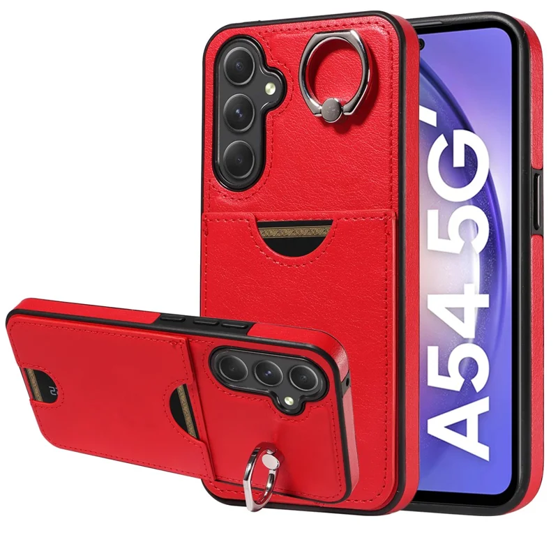 006 For Samsung Galaxy A54 5G Case Calf Texture Back Cover with Card Slot Kickstand - Red