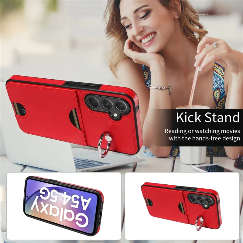 006 For Samsung Galaxy A54 5G Case Calf Texture Back Cover with Card Slot Kickstand - Red