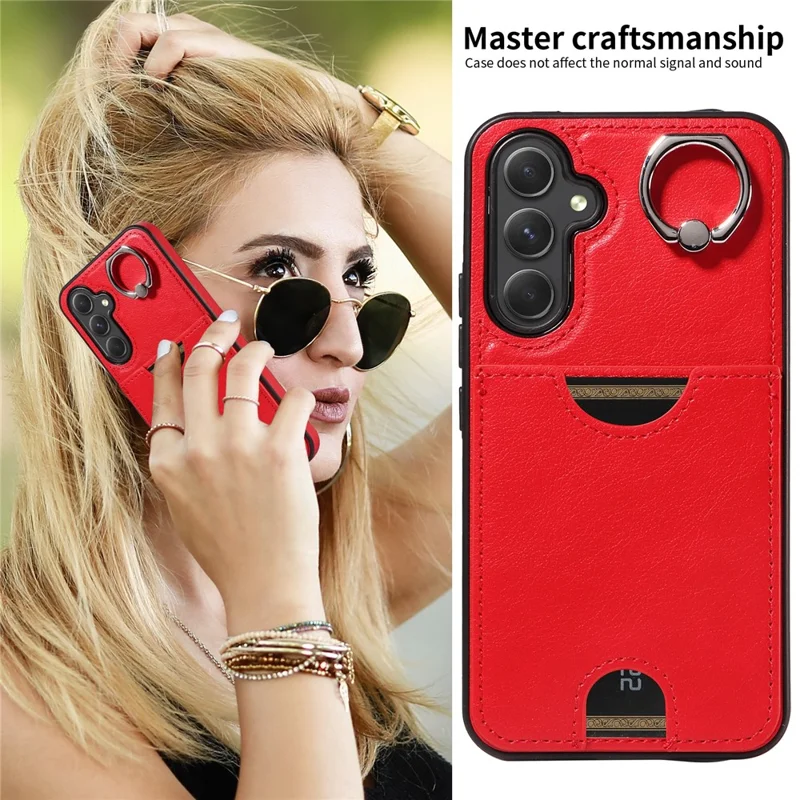 006 For Samsung Galaxy A54 5G Case Calf Texture Back Cover with Card Slot Kickstand - Red