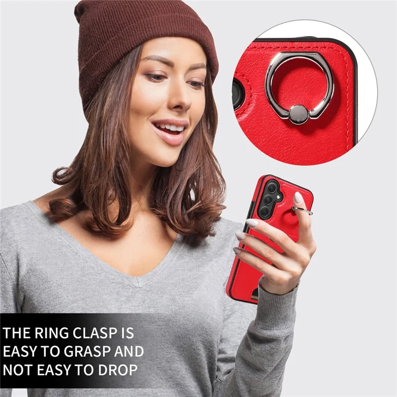 006 For Samsung Galaxy A54 5G Case Calf Texture Back Cover with Card Slot Kickstand - Red