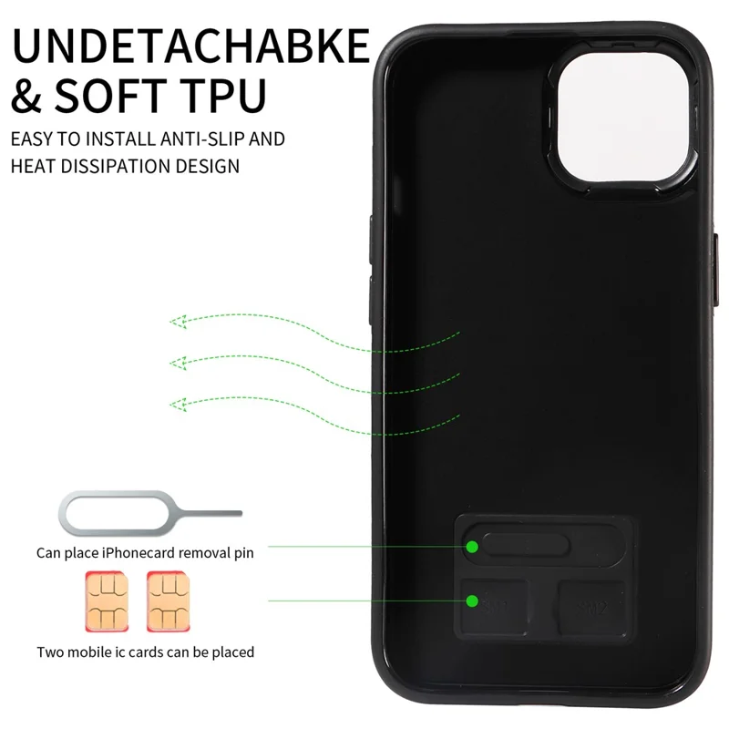 006 For iPhone 13 Case with Card Slot PU TPU Anti-drop Kickstand Phone Back Cover - Blue