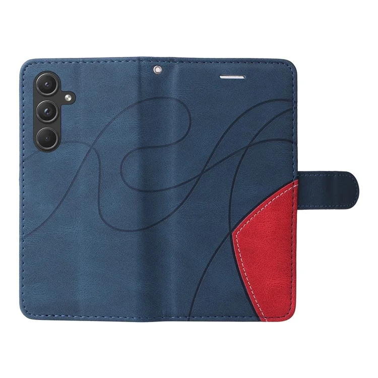 For Samsung Galaxy A55 5G Leather Case Wallet Stand Color Splicing Phone Cover - Blue