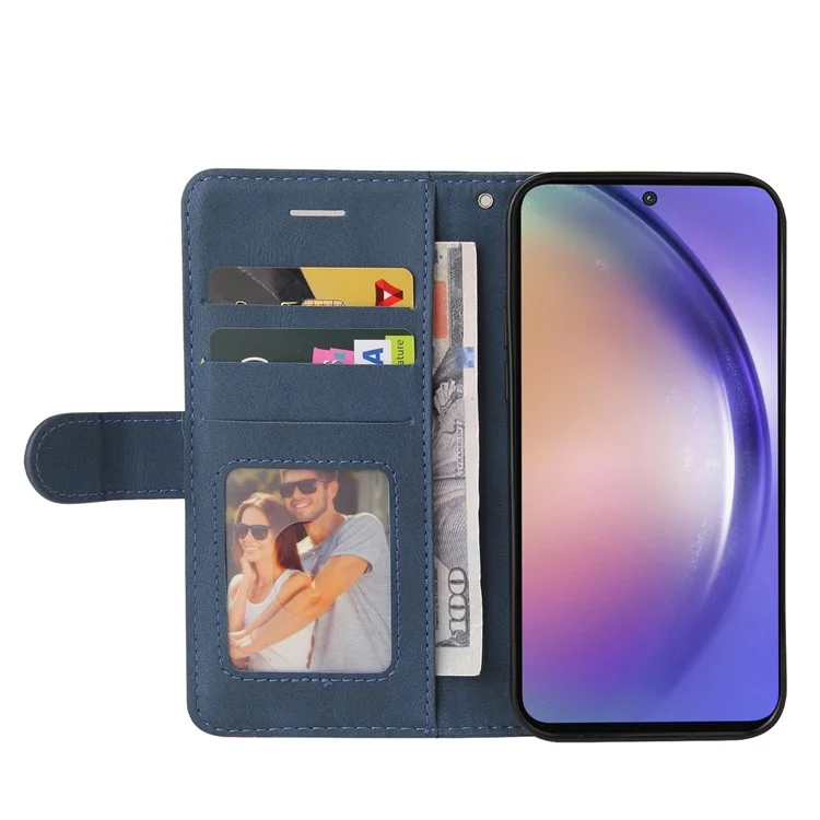 For Samsung Galaxy A55 5G Leather Case Wallet Stand Color Splicing Phone Cover - Blue