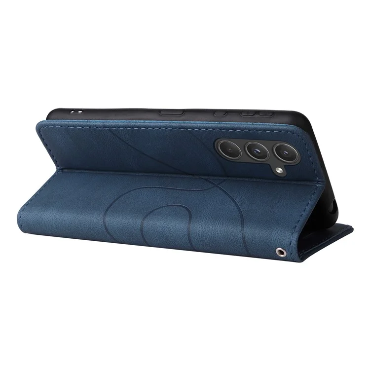 For Samsung Galaxy A55 5G Leather Case Wallet Stand Color Splicing Phone Cover - Blue