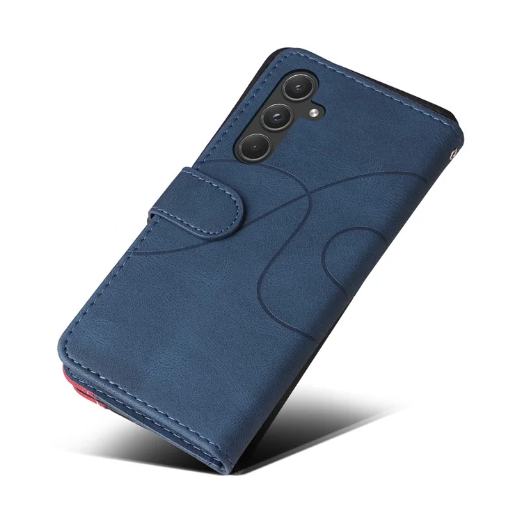 For Samsung Galaxy A55 5G Leather Case Wallet Stand Color Splicing Phone Cover - Blue