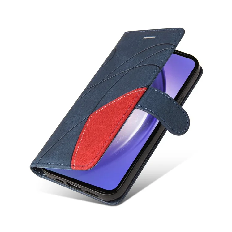 For Samsung Galaxy A55 5G Leather Case Wallet Stand Color Splicing Phone Cover - Blue