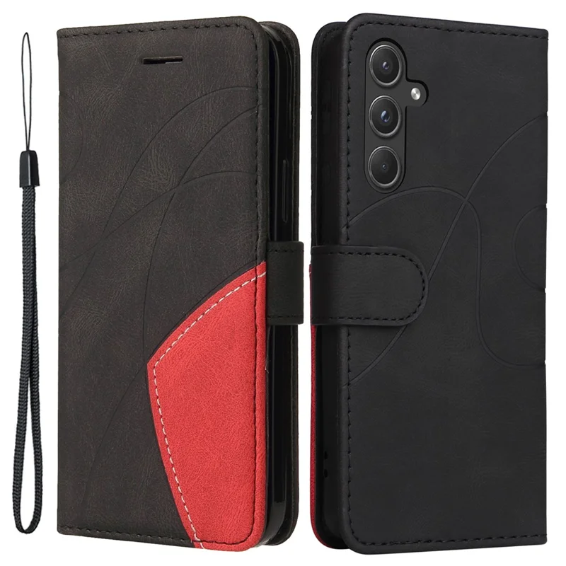 For Samsung Galaxy A55 5G Leather Case Wallet Stand Color Splicing Phone Cover - Black