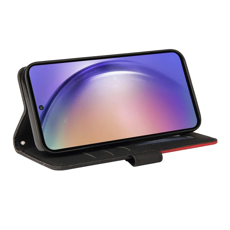 For Samsung Galaxy A55 5G Leather Case Wallet Stand Color Splicing Phone Cover - Black