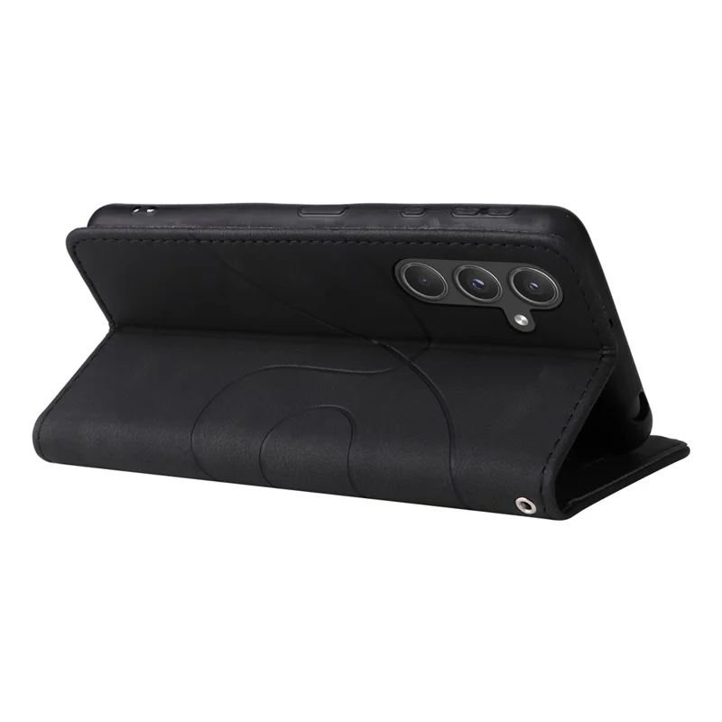For Samsung Galaxy A55 5G Leather Case Wallet Stand Color Splicing Phone Cover - Black