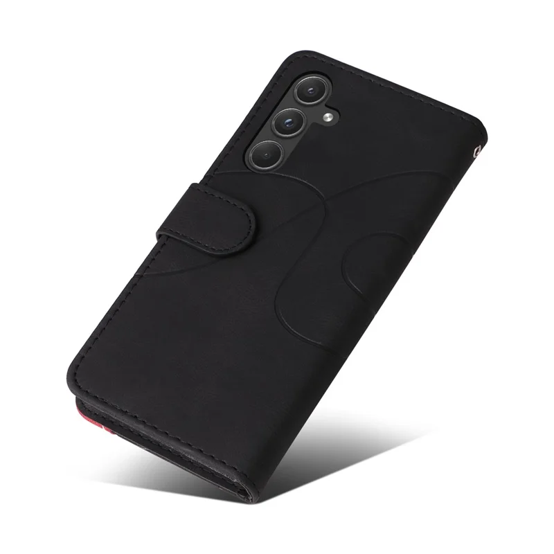 For Samsung Galaxy A55 5G Leather Case Wallet Stand Color Splicing Phone Cover - Black