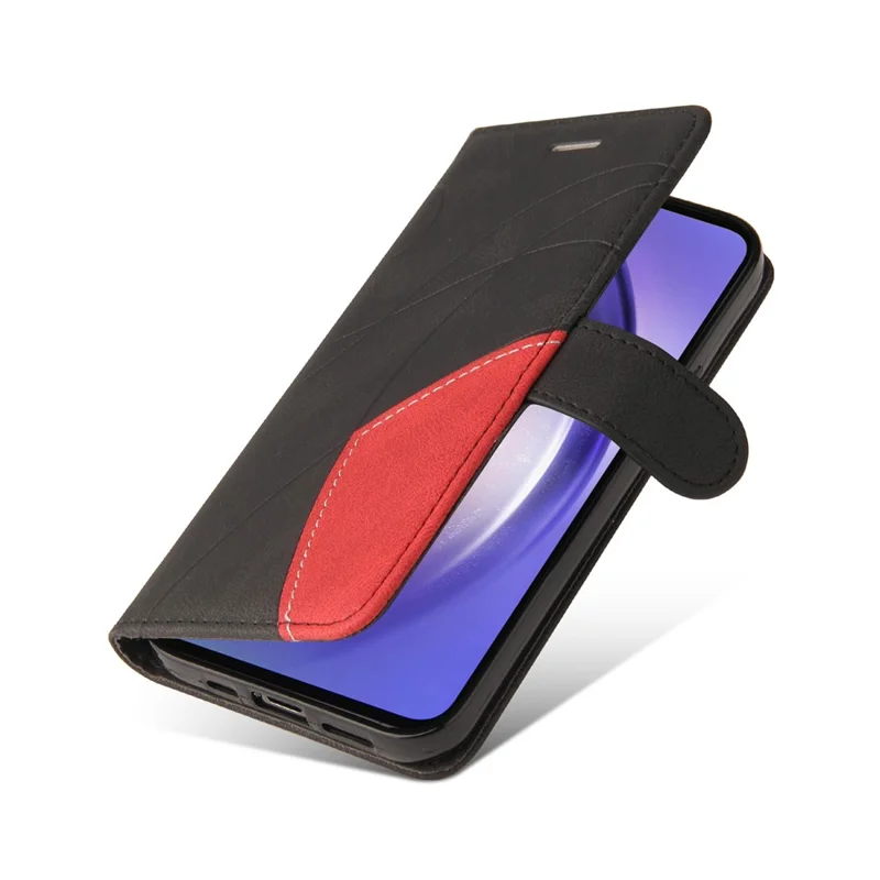 For Samsung Galaxy A55 5G Leather Case Wallet Stand Color Splicing Phone Cover - Black