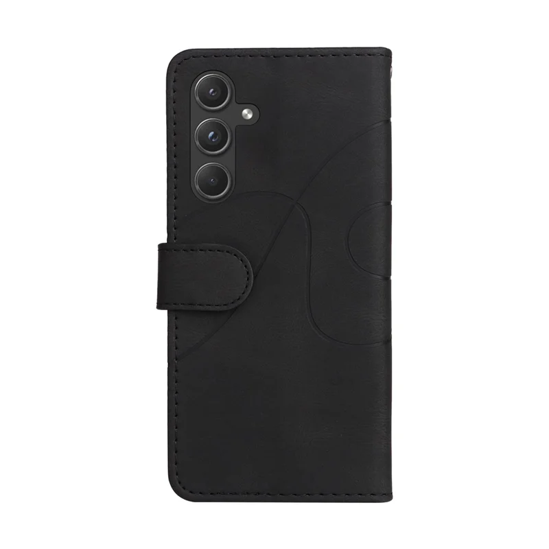 For Samsung Galaxy A55 5G Leather Case Wallet Stand Color Splicing Phone Cover - Black